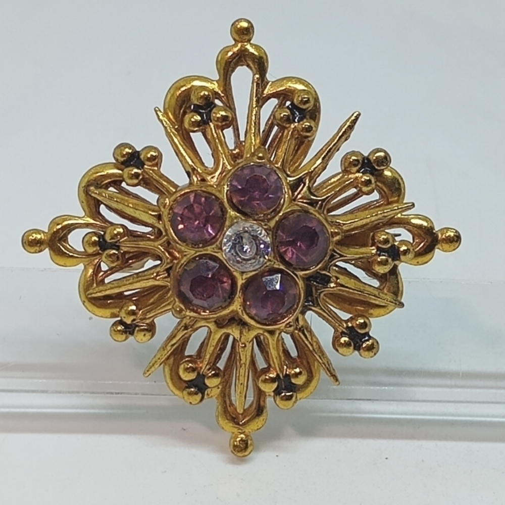* vintage signed Coro gold tone purple rhinestones pin brooch